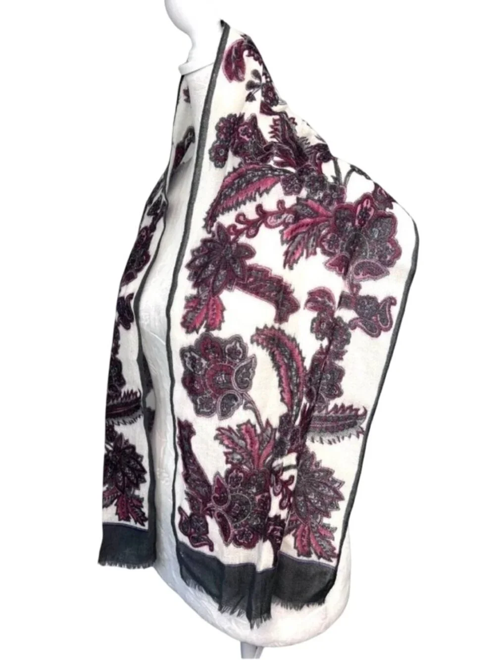 Paisley Rectangle Scarf Red Black Floral Fringe